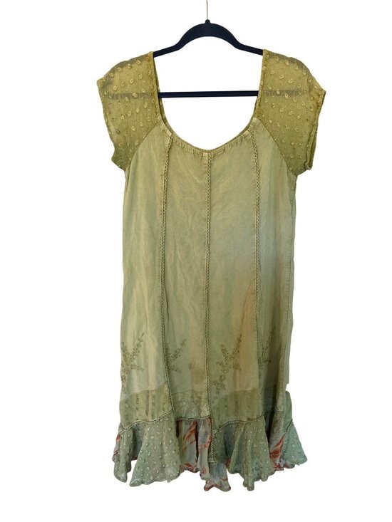 Sacred Threads Dresses & Skirts - Sacred Threads Green Cap Sleeve Bohemian Mini Dress One Size Fairy Whimsy  Hippi